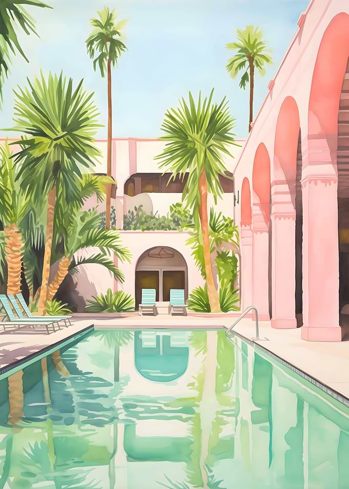 Pink Palm Springs Poolside Oasis