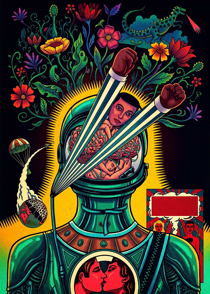 Surreal Robot Human Hybrid Illustration