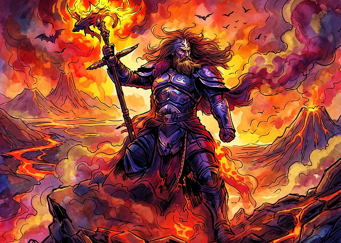 Warrior King in Volcanic Landscape