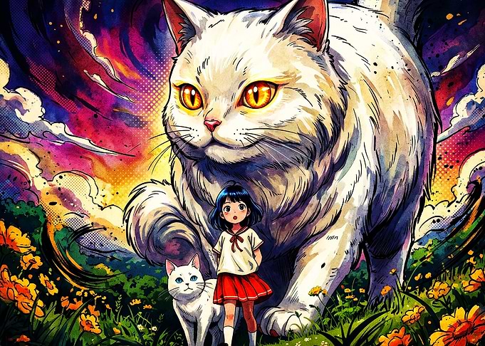 Giant Cat Anime Fantasy Retro Poste