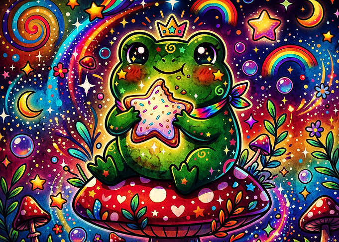 Cosmic Frog Mushroom Trippy Art