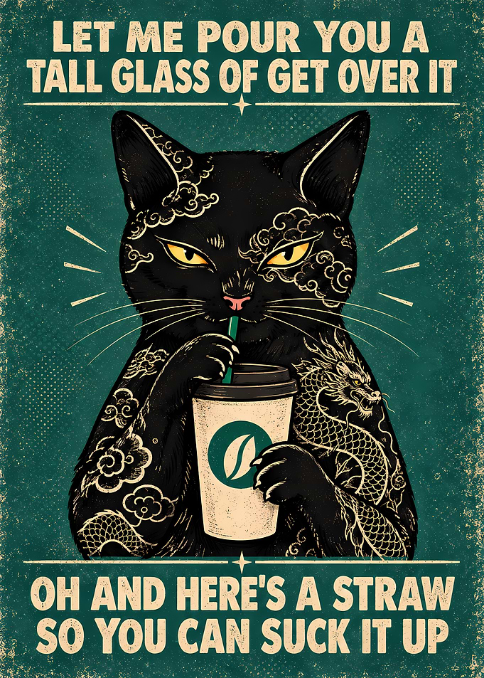 Sassy Tattooed Cat Coffee Poster