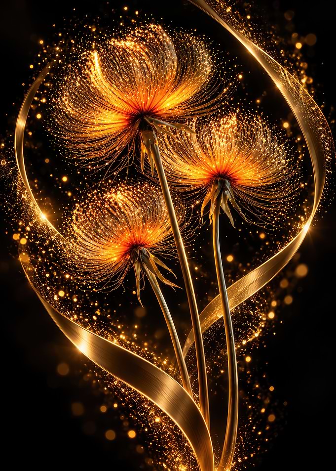 Glowing Golden Dandelion Floral Art