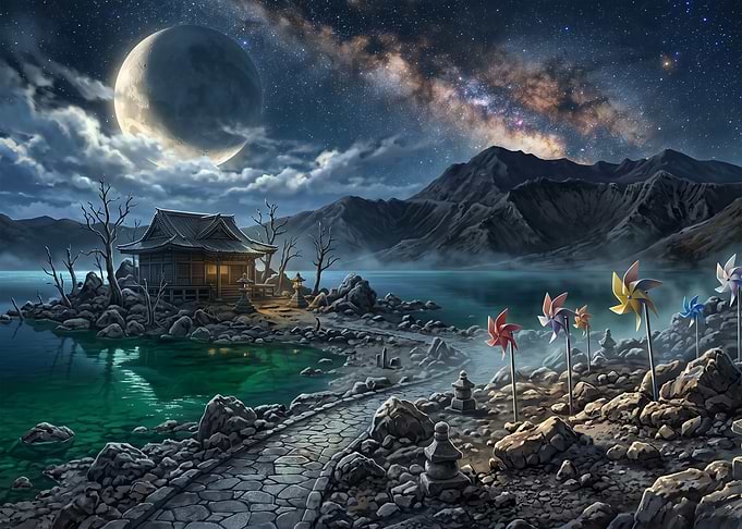 Mystical Japanese Shrine Under Milky Way