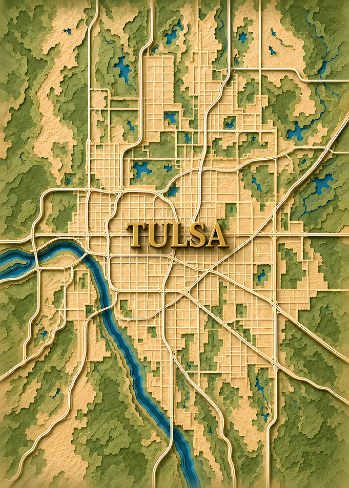 Tulsa 3D Paper Topo Map