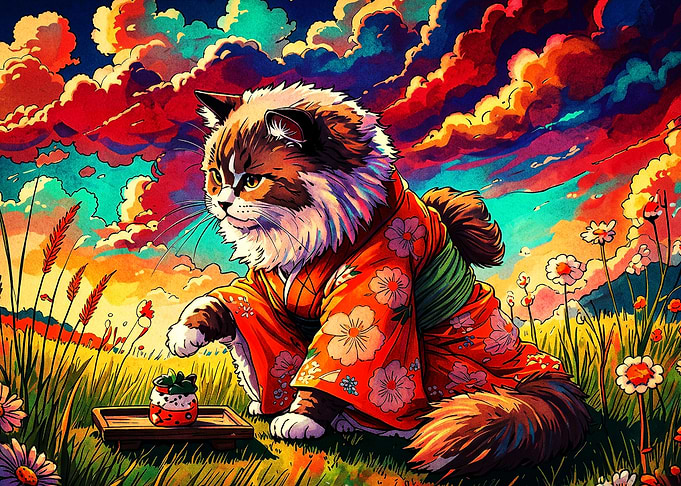 Cat Kimono Psychedelic Sunset Art