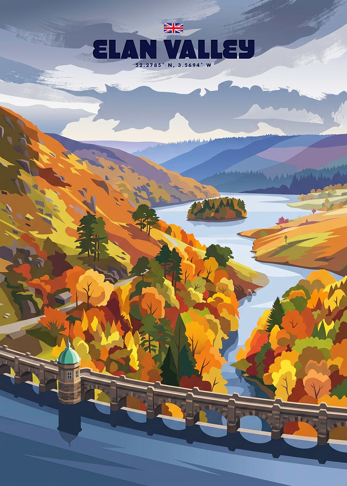 Elan Valley Wales Travel Poster