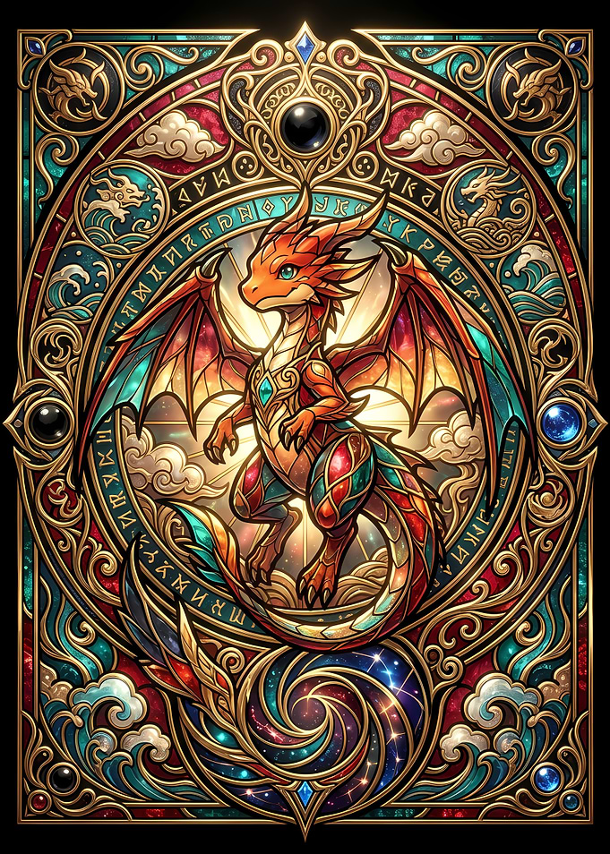 Stained Glass Style Baby Dragon