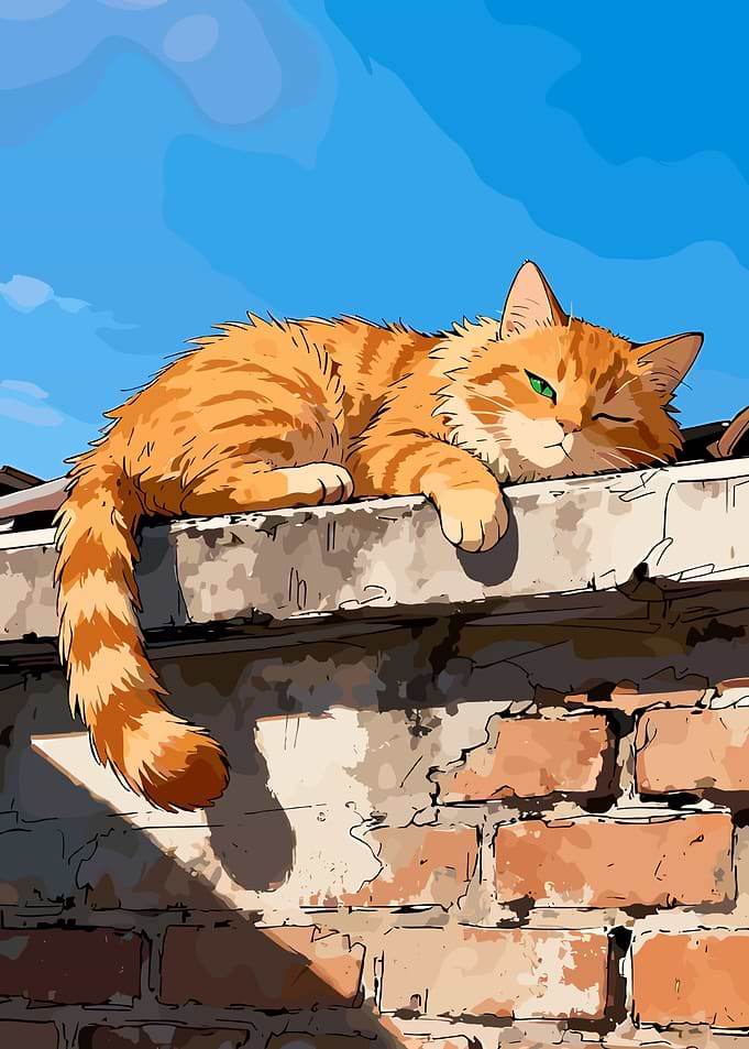 Orange Tabby Cat Sleeping on Wall