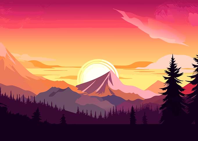 Minimalist Mountain Sunset Landscape