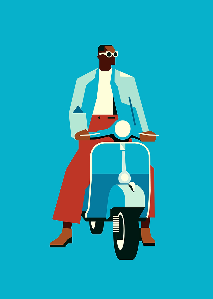 Stylish Man Riding a Vintage Scooter