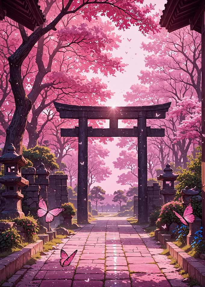 Pink Cherry Blossom Torii Gate Path Japan