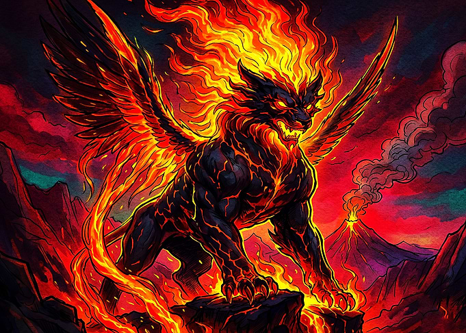 Fire Beast Winged Monster Art