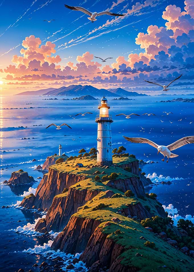 Lighthouse on a Coastal Cliff Landscape