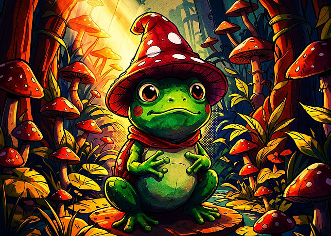 Frog Wizard Mushroom Forest Art