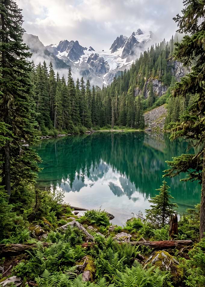 Serene Alpine Lake and Mountain Peaks