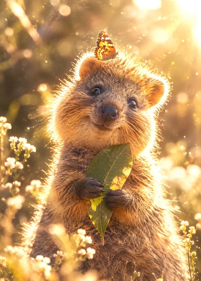 Quokka with Butterfly in Golden Light