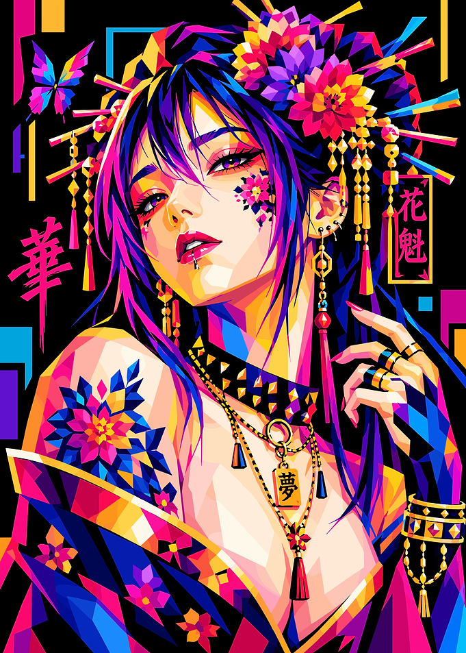 Vibrant Pop Art Geisha Portrait