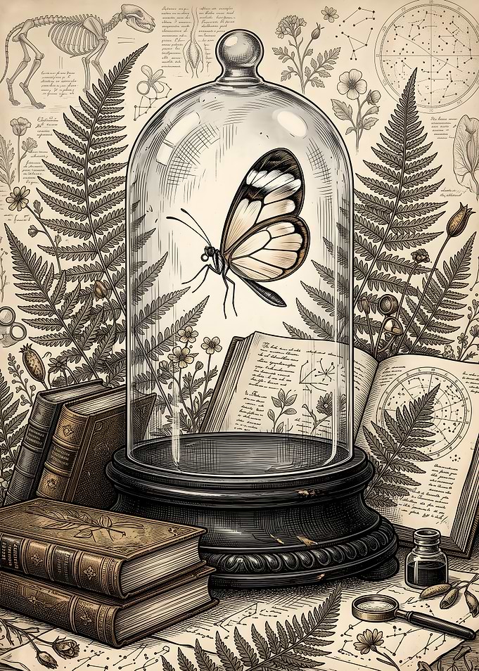 Vintage Botanical Butterfly Specimen Display