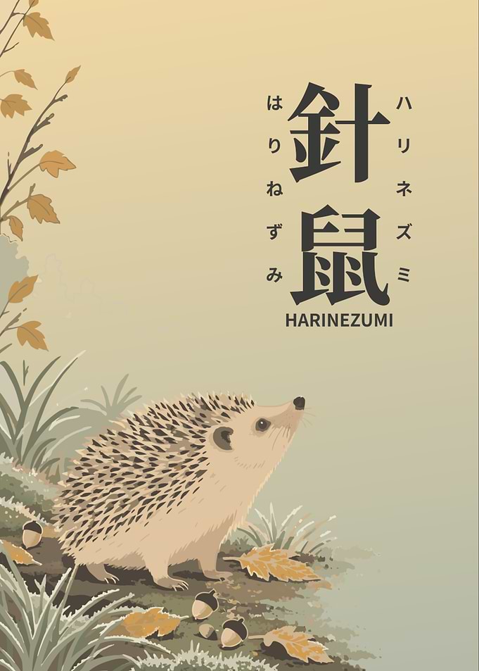 Harinezumi Hedgehog — Kanji, Hiragana, Katakana & Romaji Japanese Word Art
