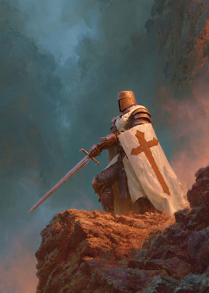 Knight Standing on Rocky Cliff