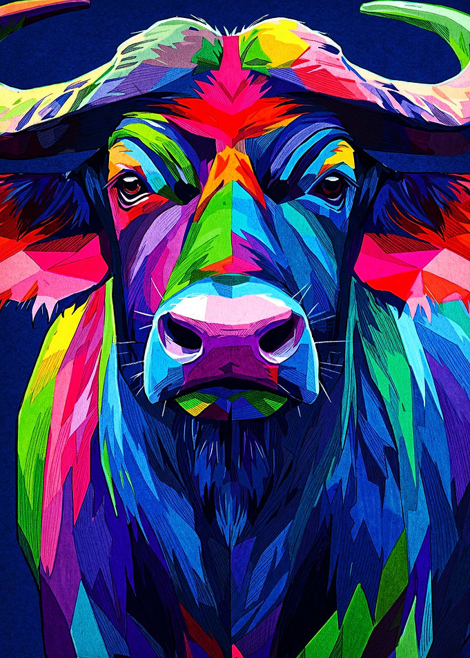 Colorful Geometric Buffalo Portrait