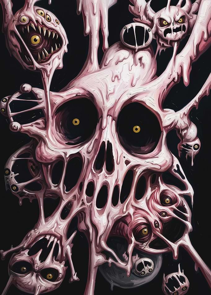 Surreal Melting Pink Skull Monster Art