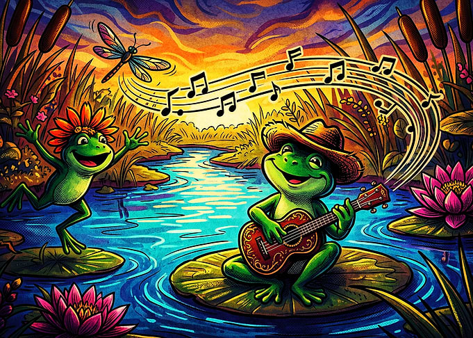 Frog Guitar Music Colorful Art Post