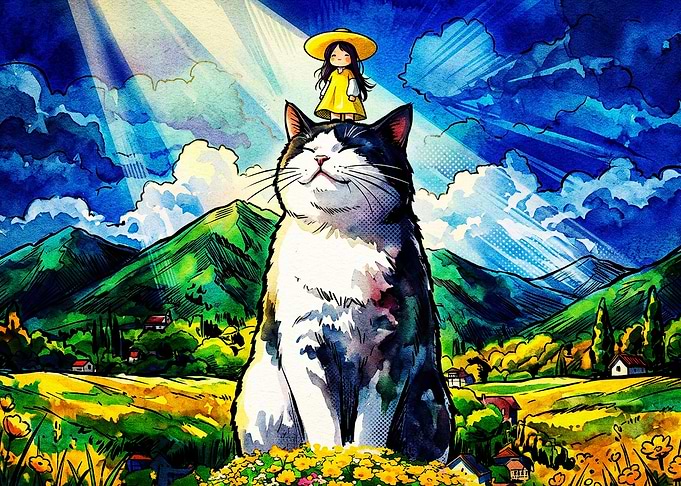 Giant Cat Fantasy Landscape Art