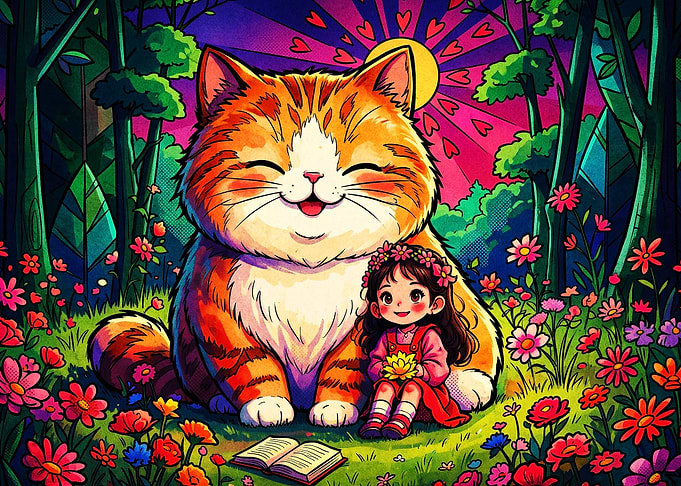 Cat Girl Forest Psychedelic Art