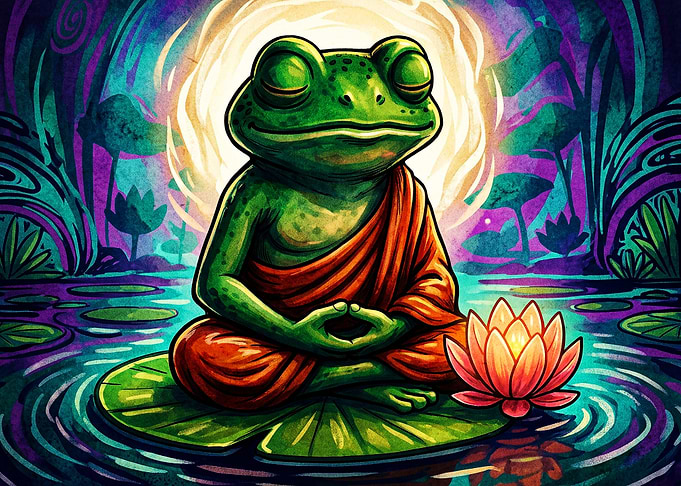 Zen Frog Meditating Psychedelic Art
