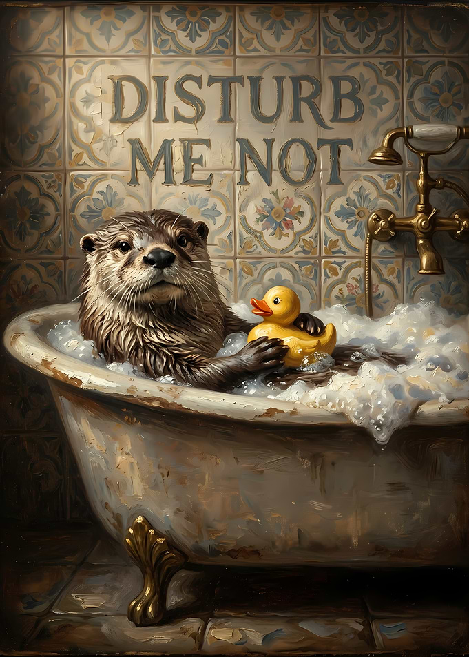 Otter in Bathtub with Rubber Duck