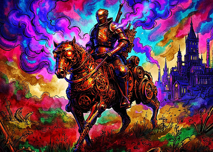 Steampunk Knight Psychedelic Art