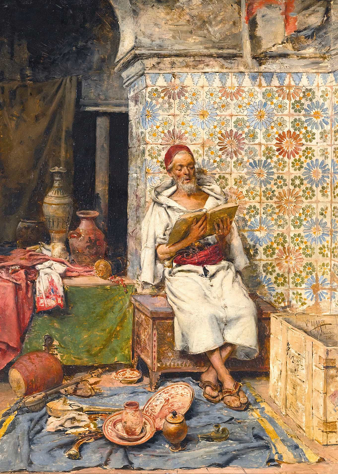 Orientalist Painting of a Scholar Reading