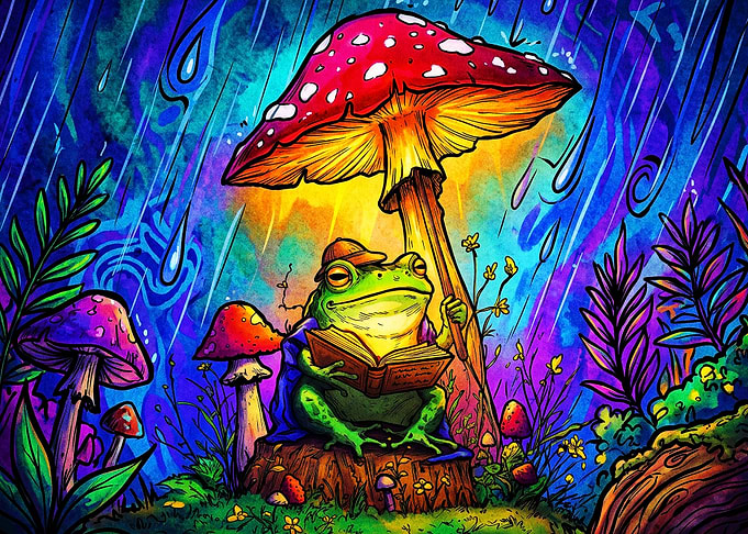 Psychedelic Frog Toad Mushroom Art