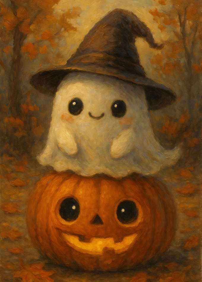 Cute Ghost Wearing Witch Hat