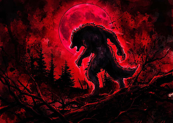 Werewolf Red Moon Gothic Art Poster