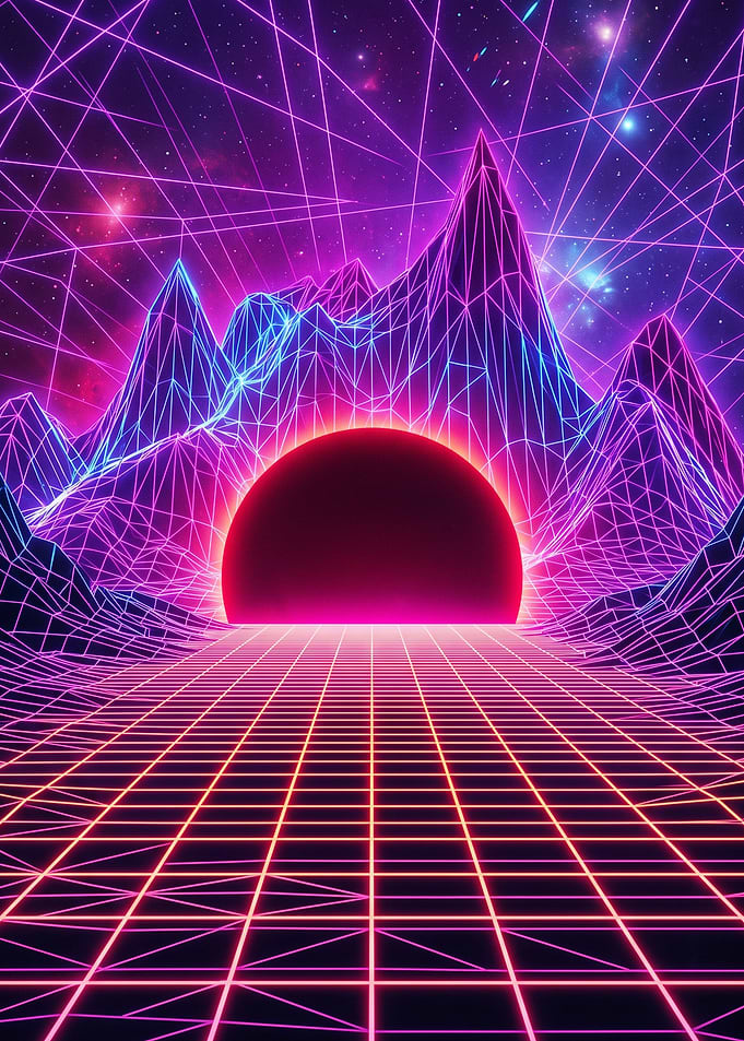 Retro Synthwave Neon Mountain Landscape