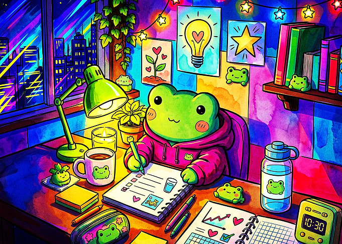 Frog Study Neon Aesthetic Cute Art
