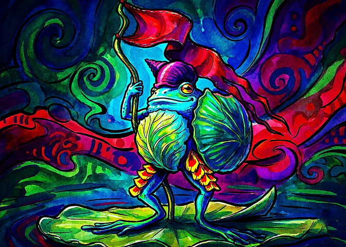 Frog Knight Psychedelic Art Poster