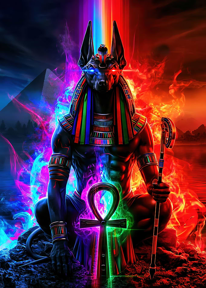 Neon Anubis Egyptian God Art