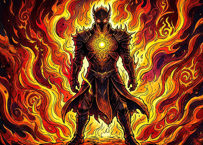 Fire Knight Armor Fantasy Poster