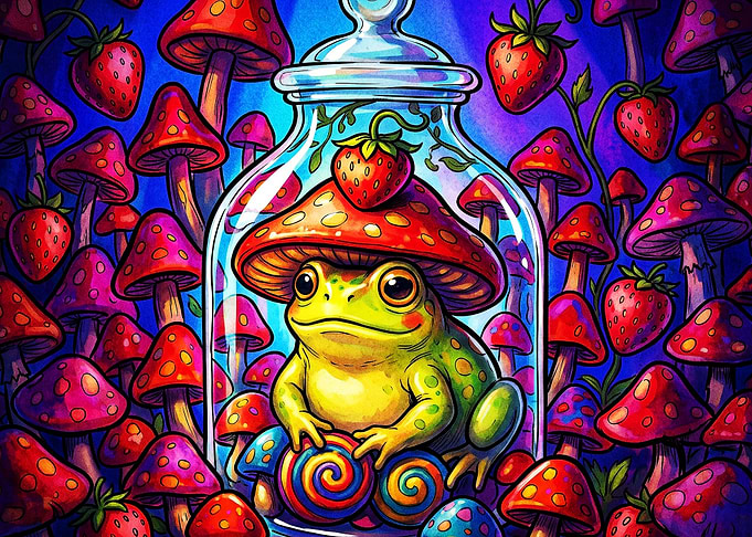 Frog Mushroom Trippy Neon Art