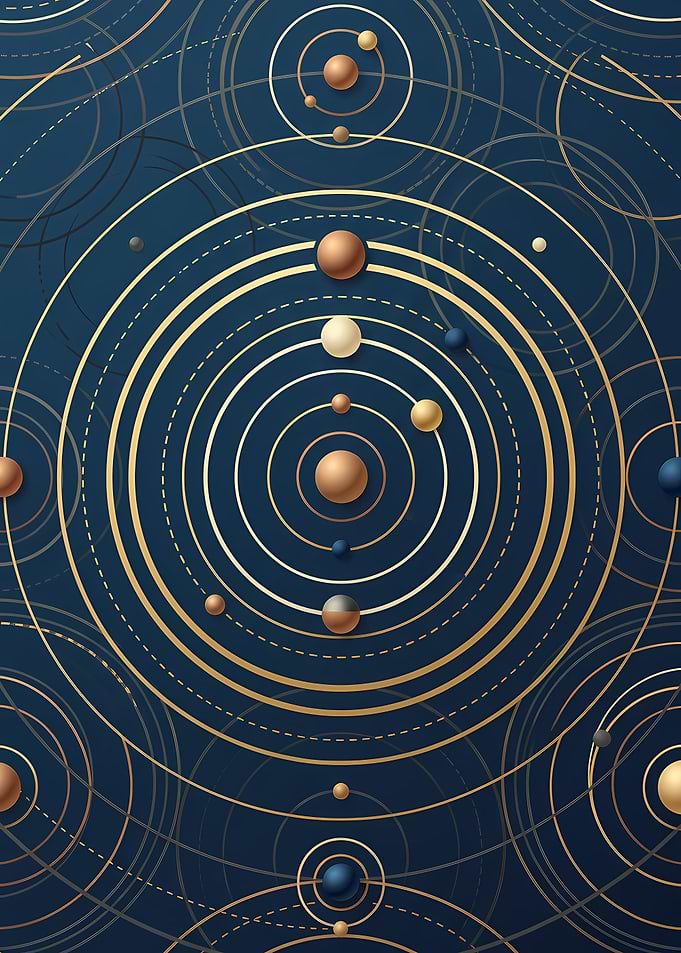 Abstract Golden Solar System Diagram