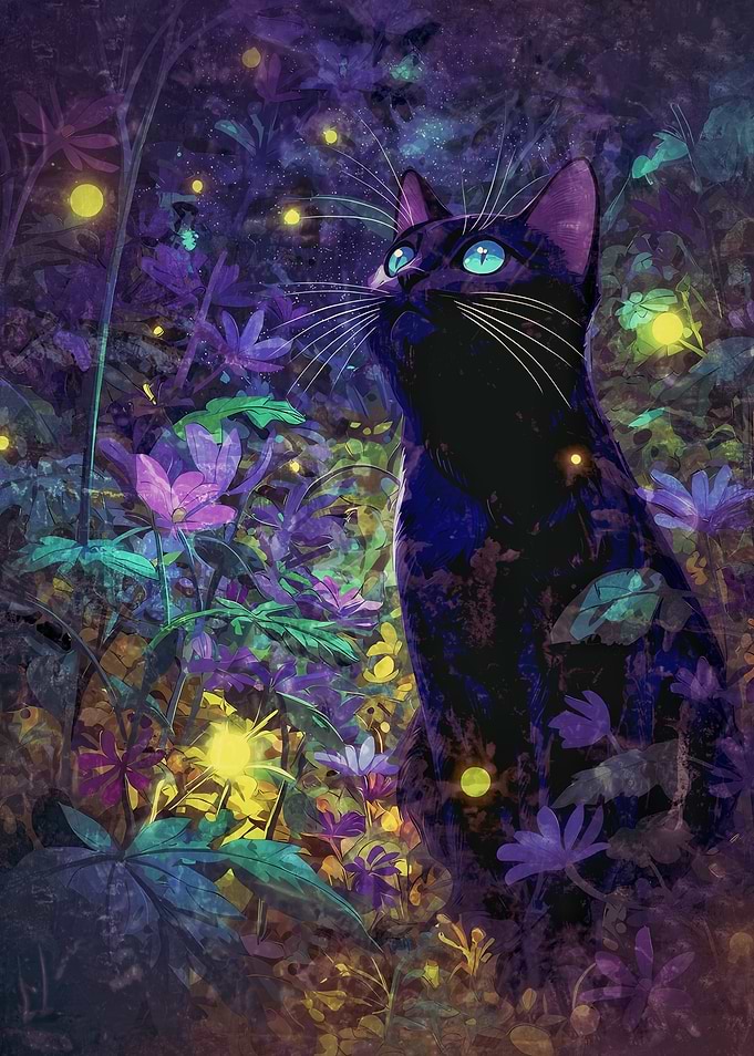Black Cat in Enchanted Forest