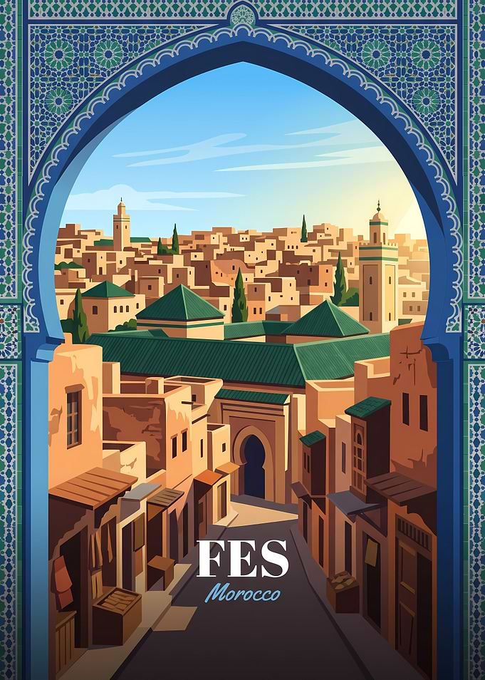 Fes Morocco Travel Poster