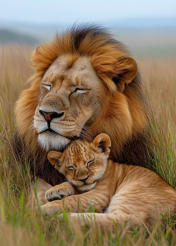 Lion and Cub Resting Together