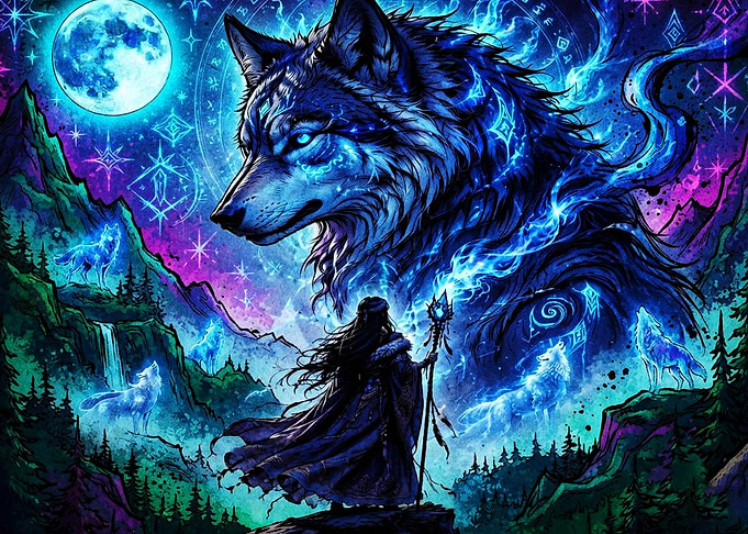 Cosmic Wolf Magic Fantasy Art Poste