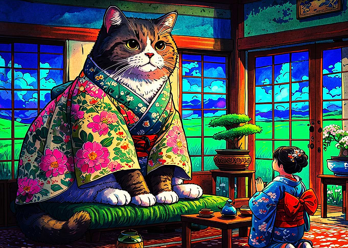 Giant Cat Kimono Japanese Art Poste