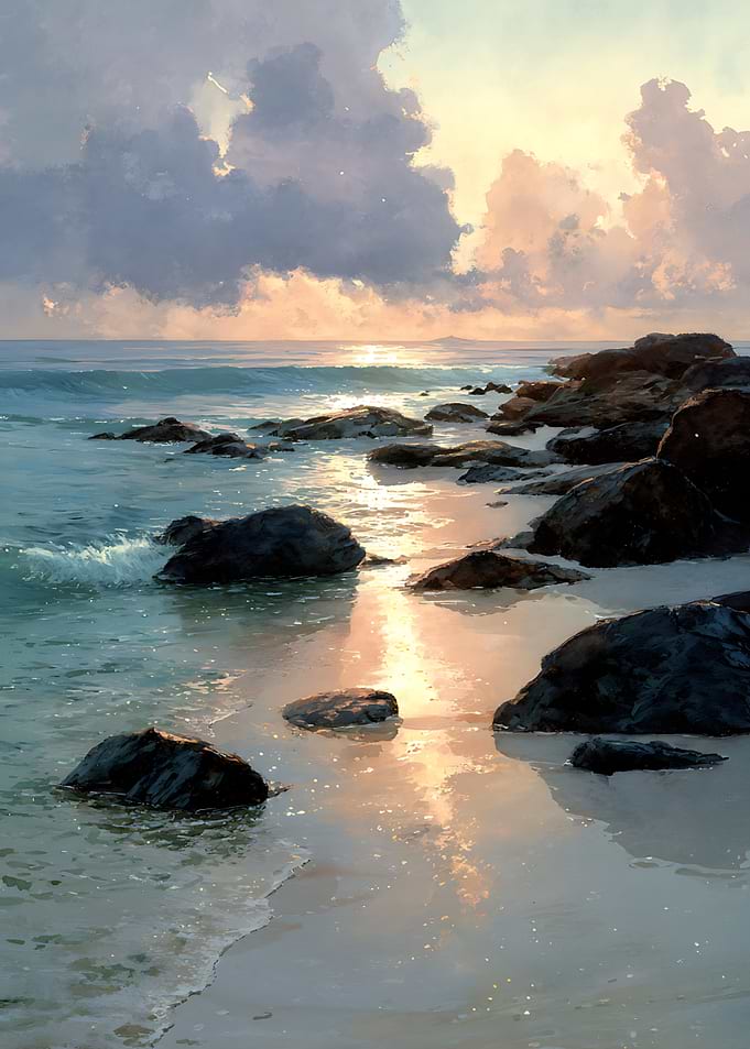 Serene Rocky Beach at Sunset